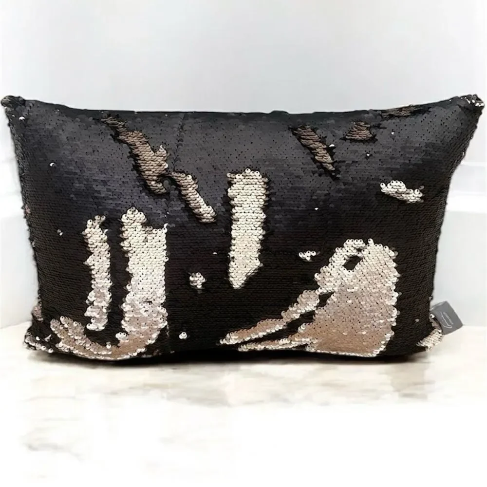 NWOT NEW Aviva Stanoff Black/Bronz Gold Sequin Accent Luxury Down Filled Pillow